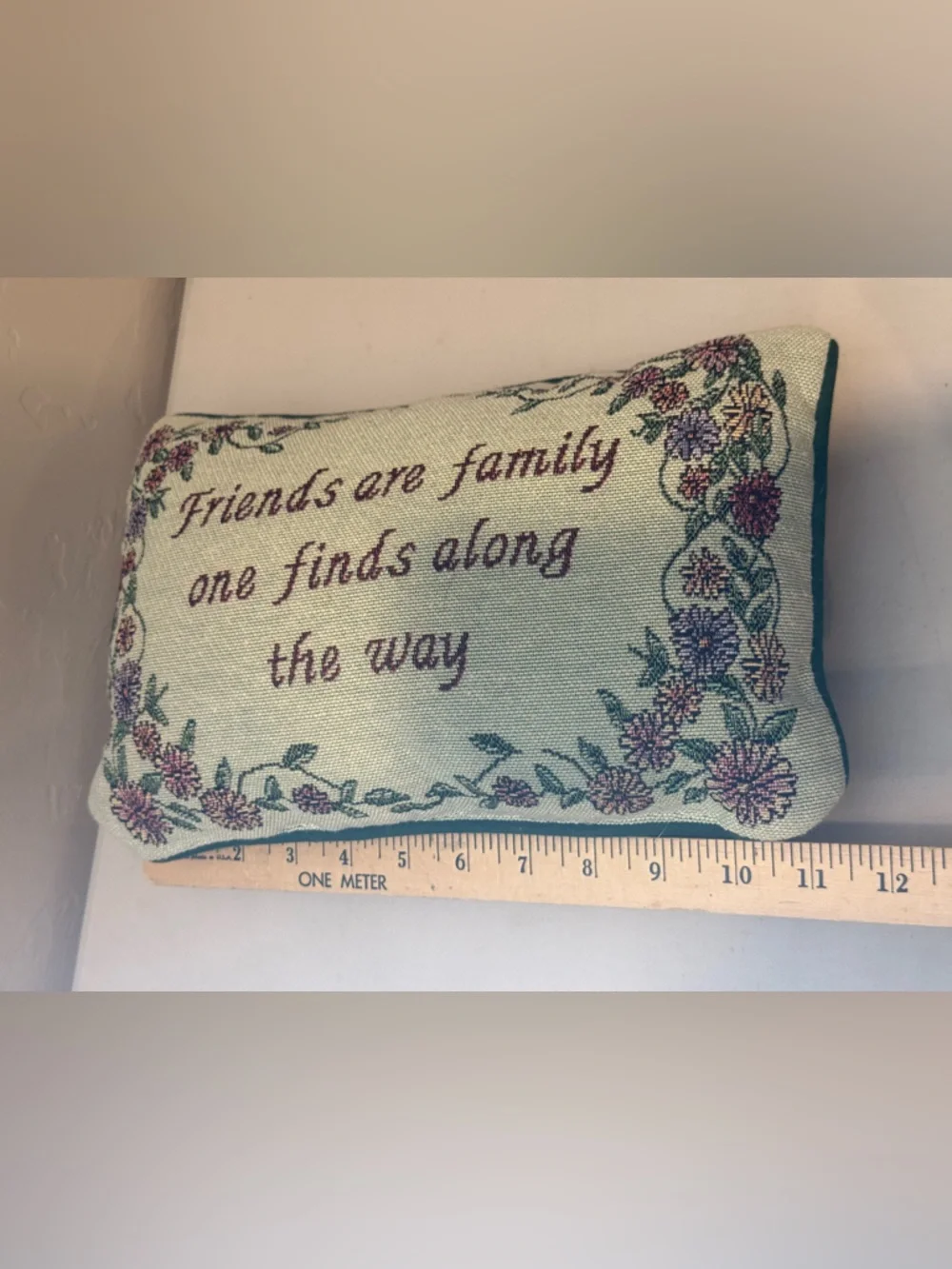 Vintage pillow tapestry cushion Friends are Family One Finds Along The Way Flora